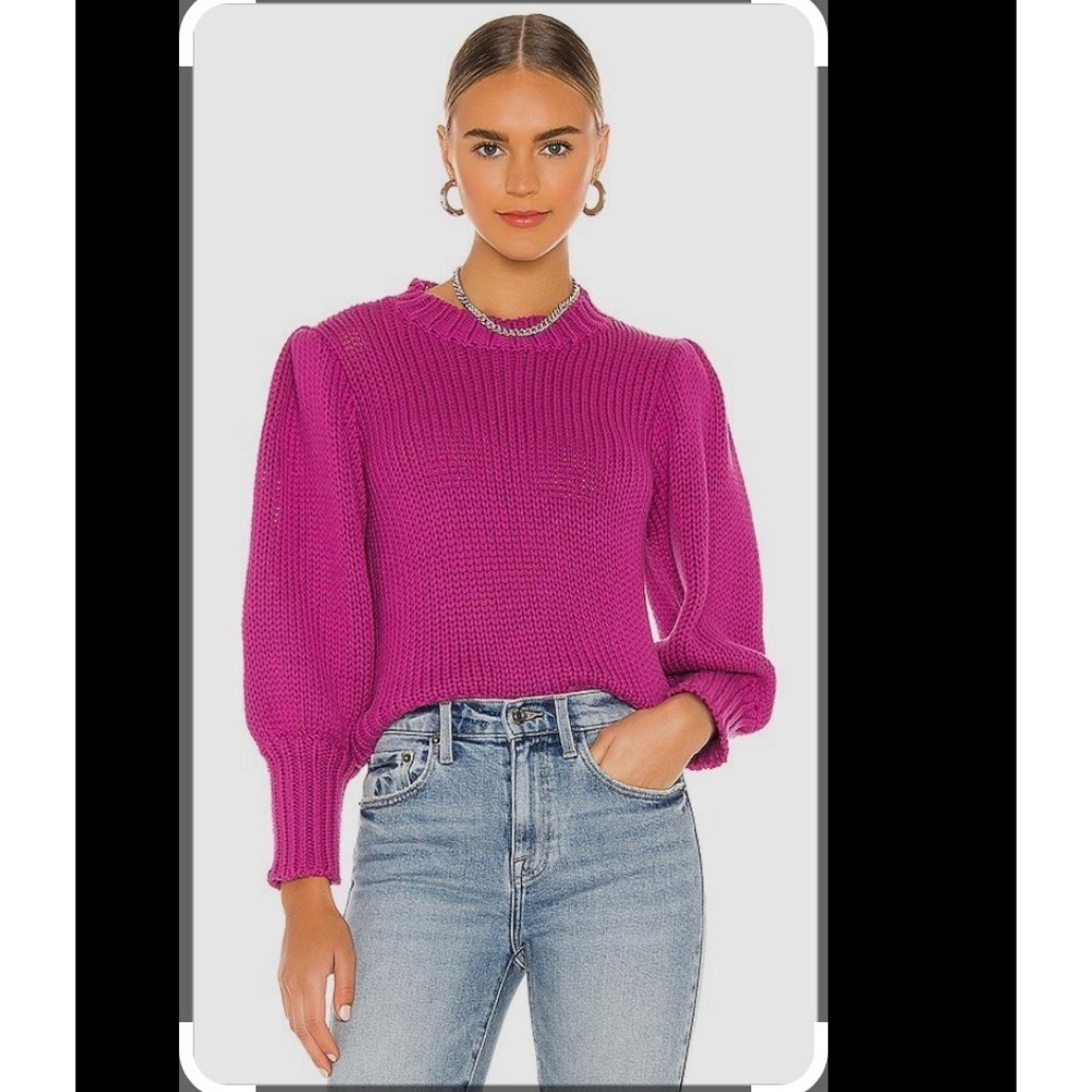 Pistola Gabbi Puff Sleeve Sweater Magenta Pink Cotton Knit M P2013HCS-WOD